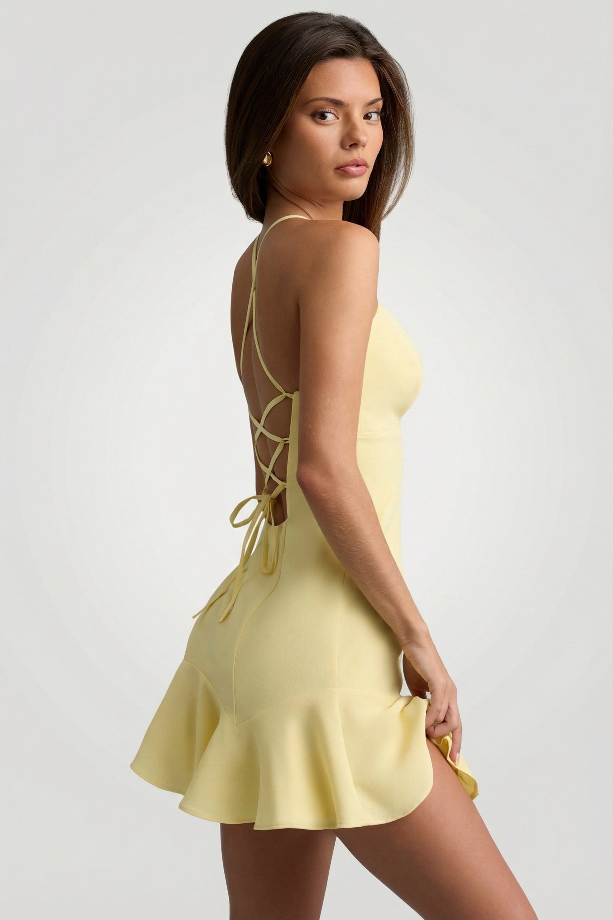 Drop-Waist Lace-Up Mini Dress in Yellow - 4