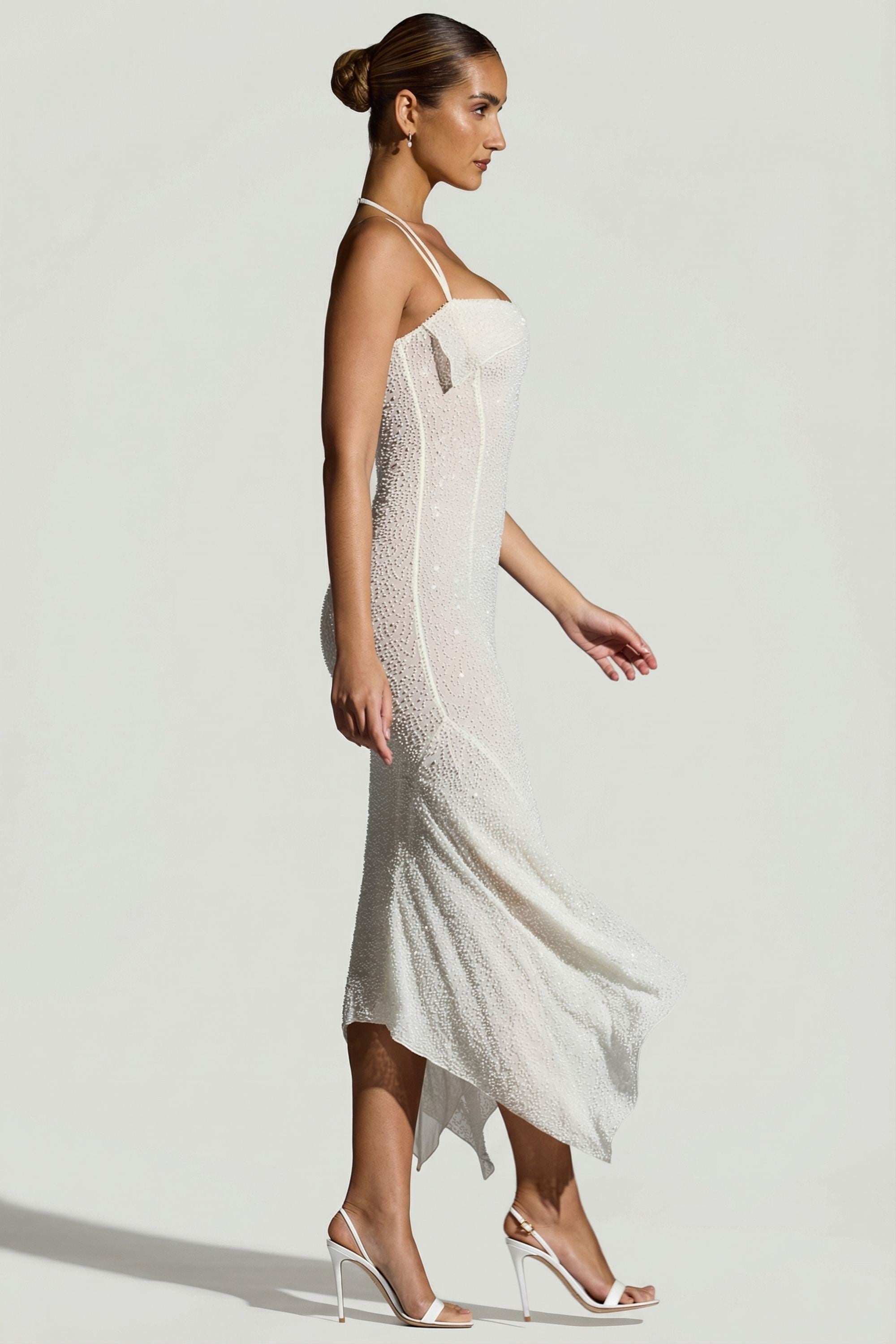 Dole Embellished Asymmetric Maxi Dress in White