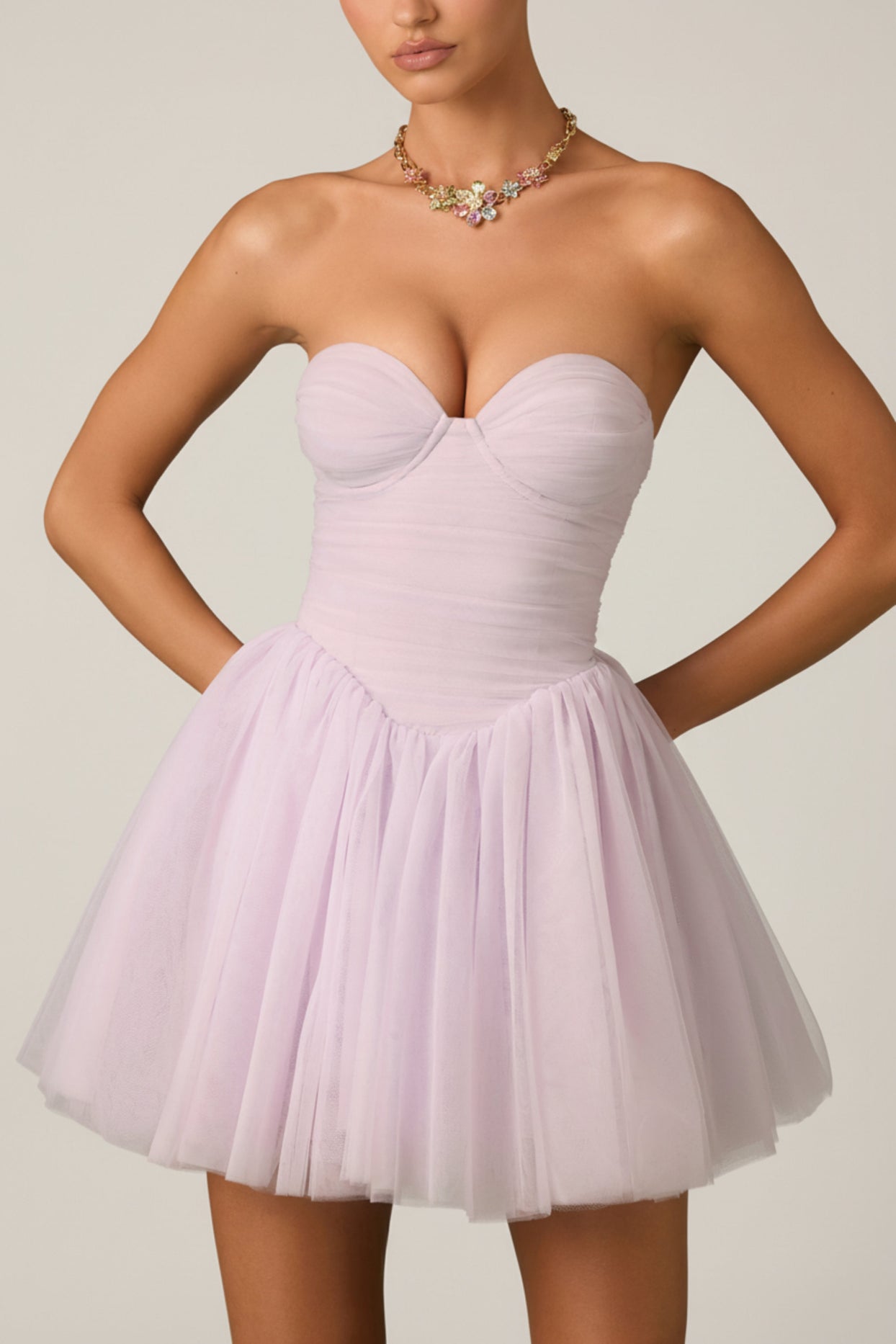 Tulle Corset Mini Dress in Lilac - 3