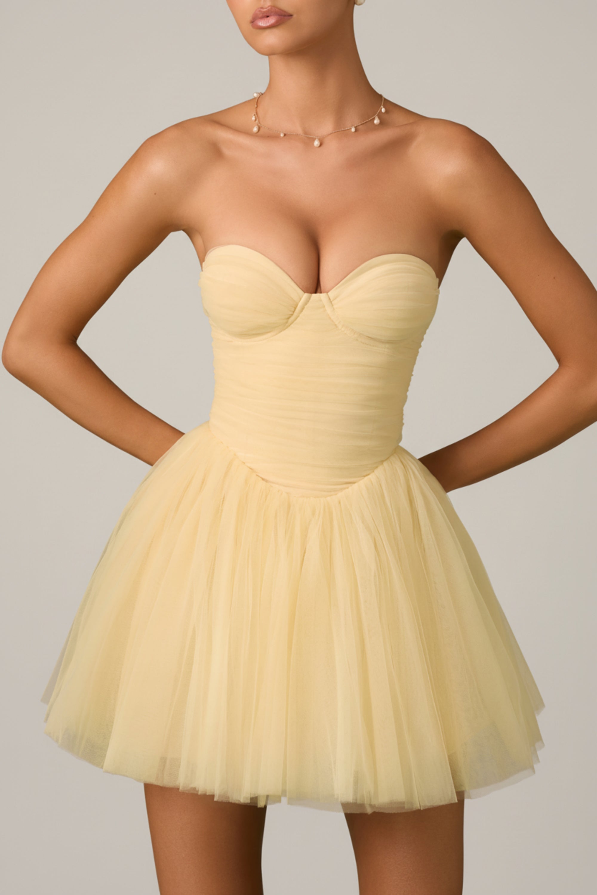 Tulle Corset Mini Dress in Yellow - 8 / Regular