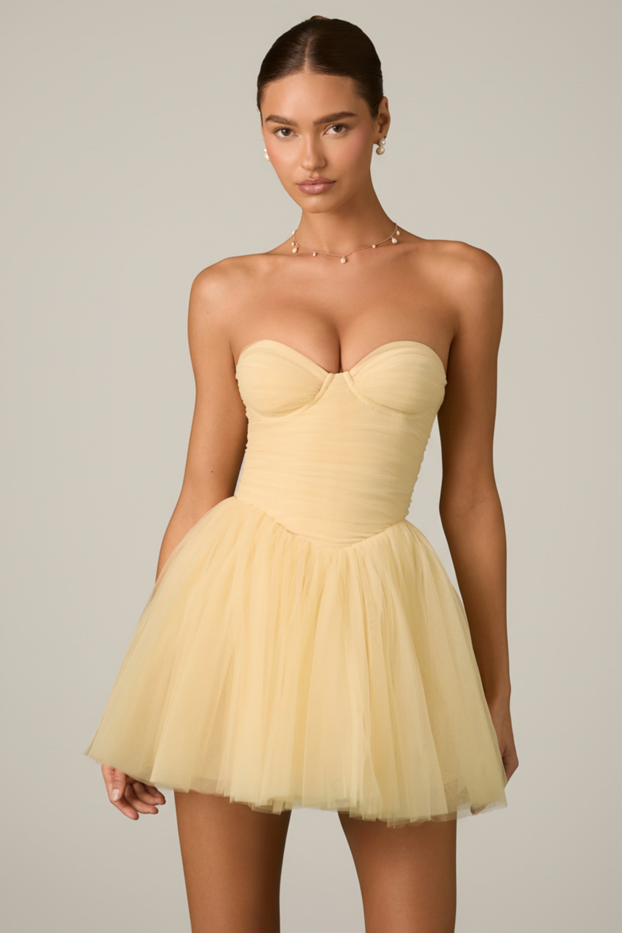 Dottie Tulle Corset Mini Dress in Yellow