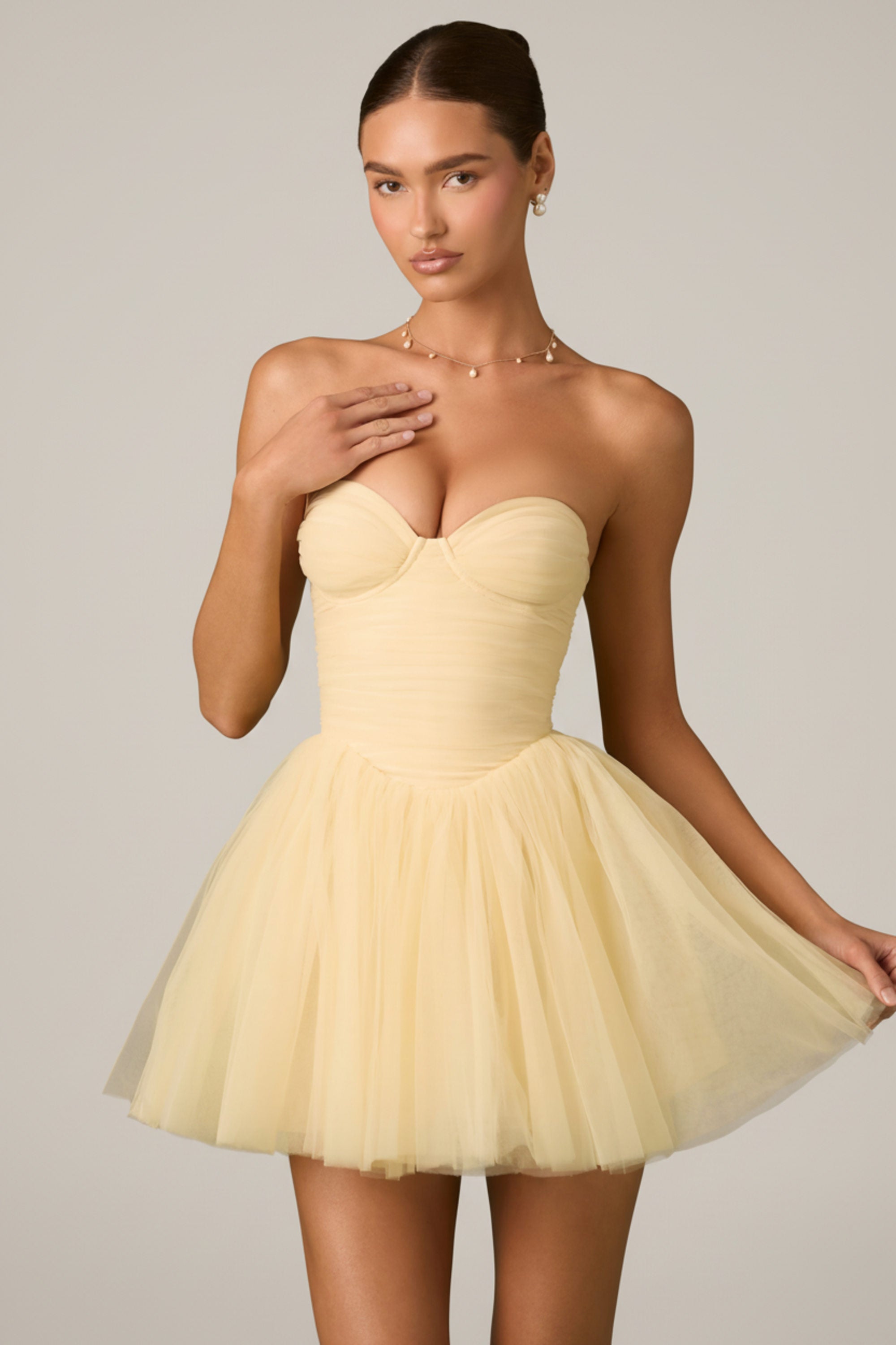 Tulle Corset Mini Dress in Yellow - 8 / Regular