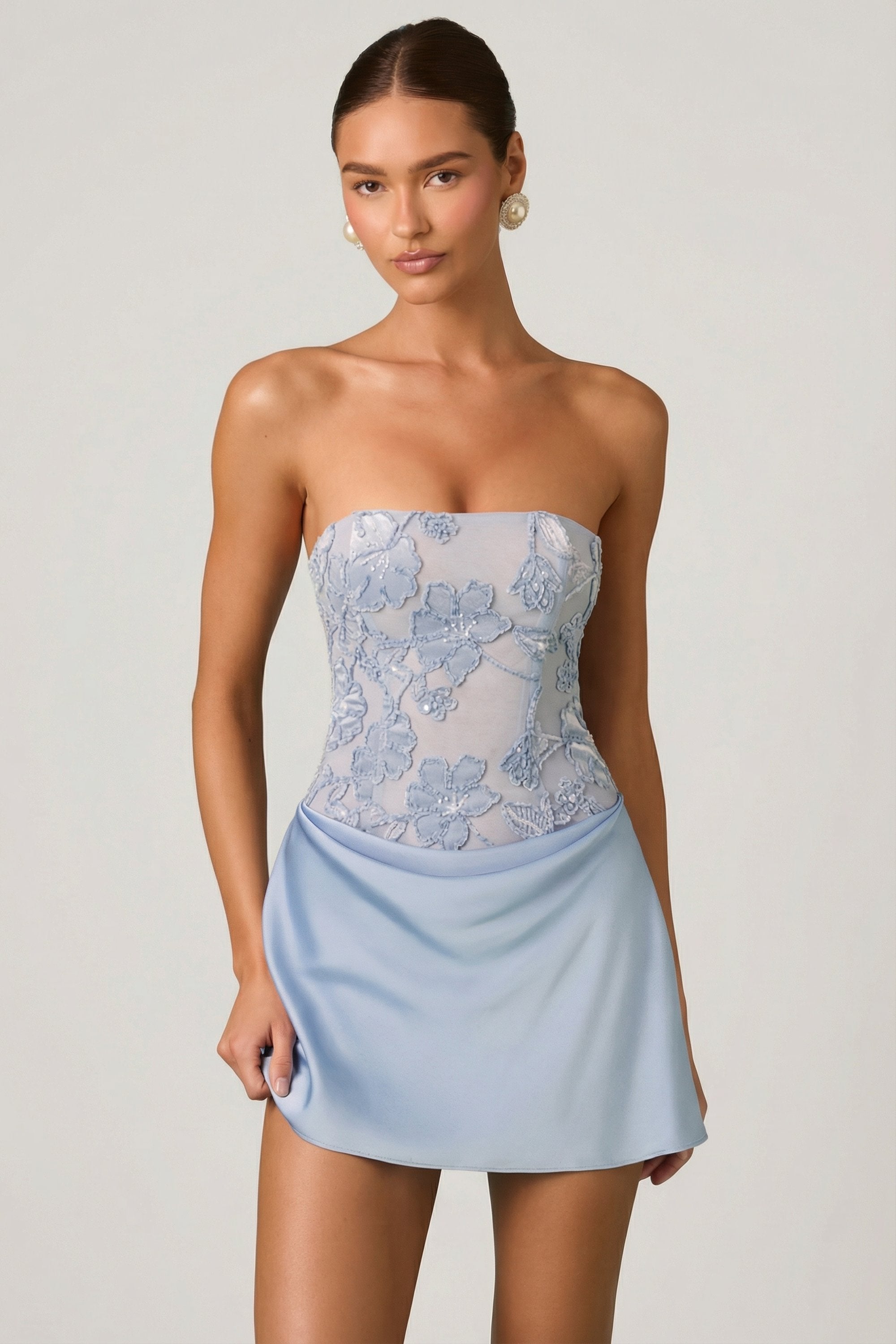 Oh Polly Drape Skirt Mini Dress in Sky Blue
