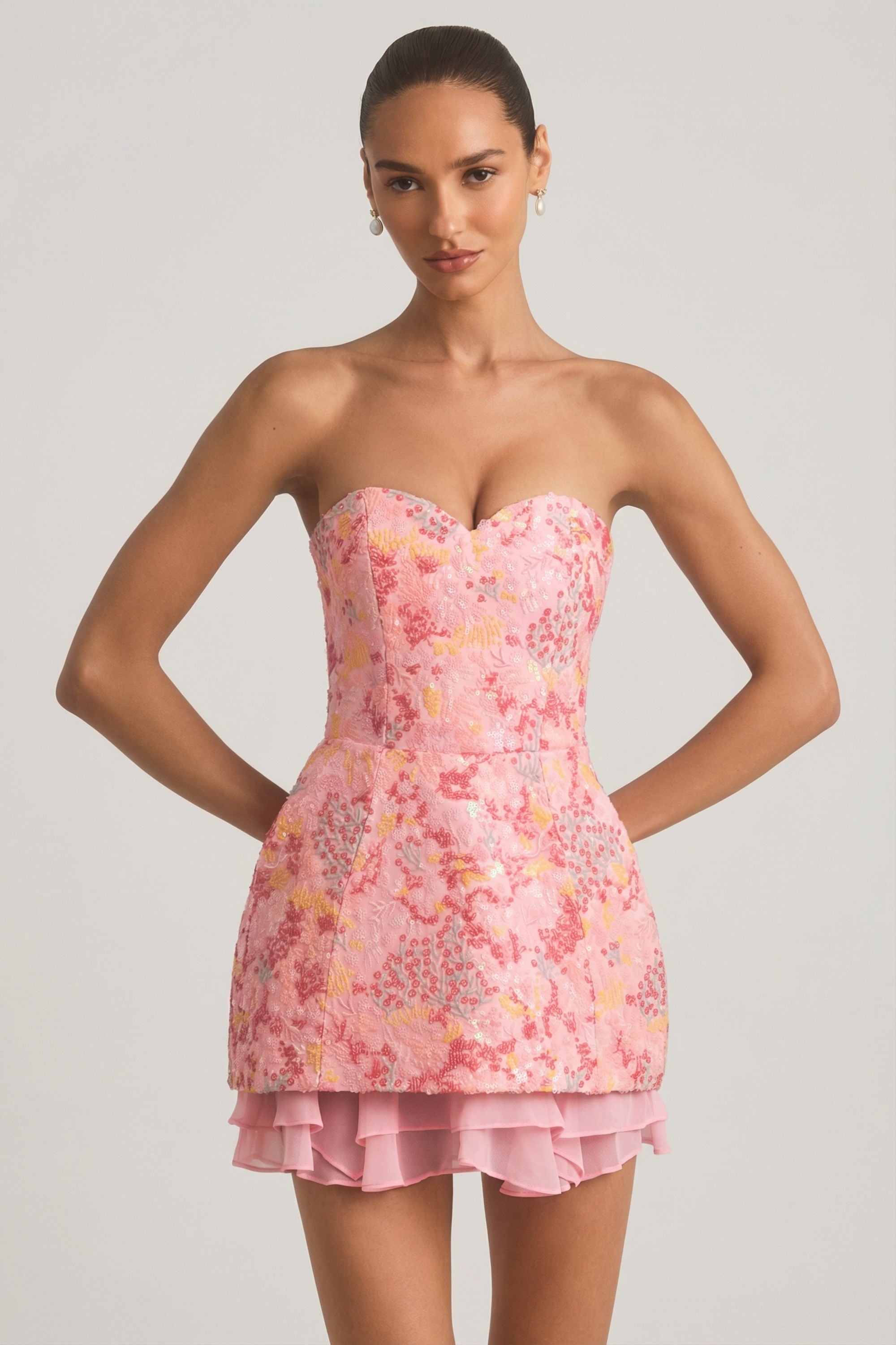 Embellished Strapless Corset Mini Dress in Pink - 6
