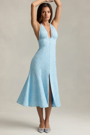 Halterneck Midaxi Dress in Blue Flower Print - 8 | Oh Polly Halterneck Midaxi Dress in Blue Flower Print - 8 | Oh Polly