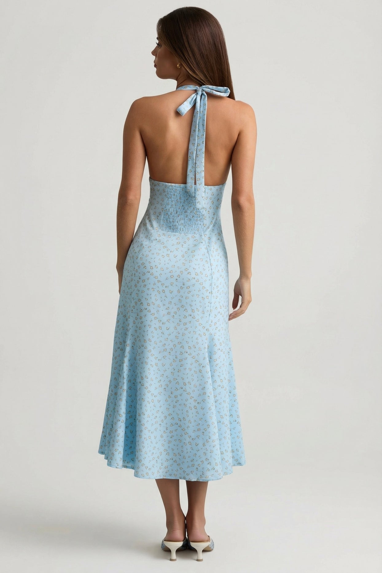 Halterneck Midaxi Dress in Blue Flower Print - 7