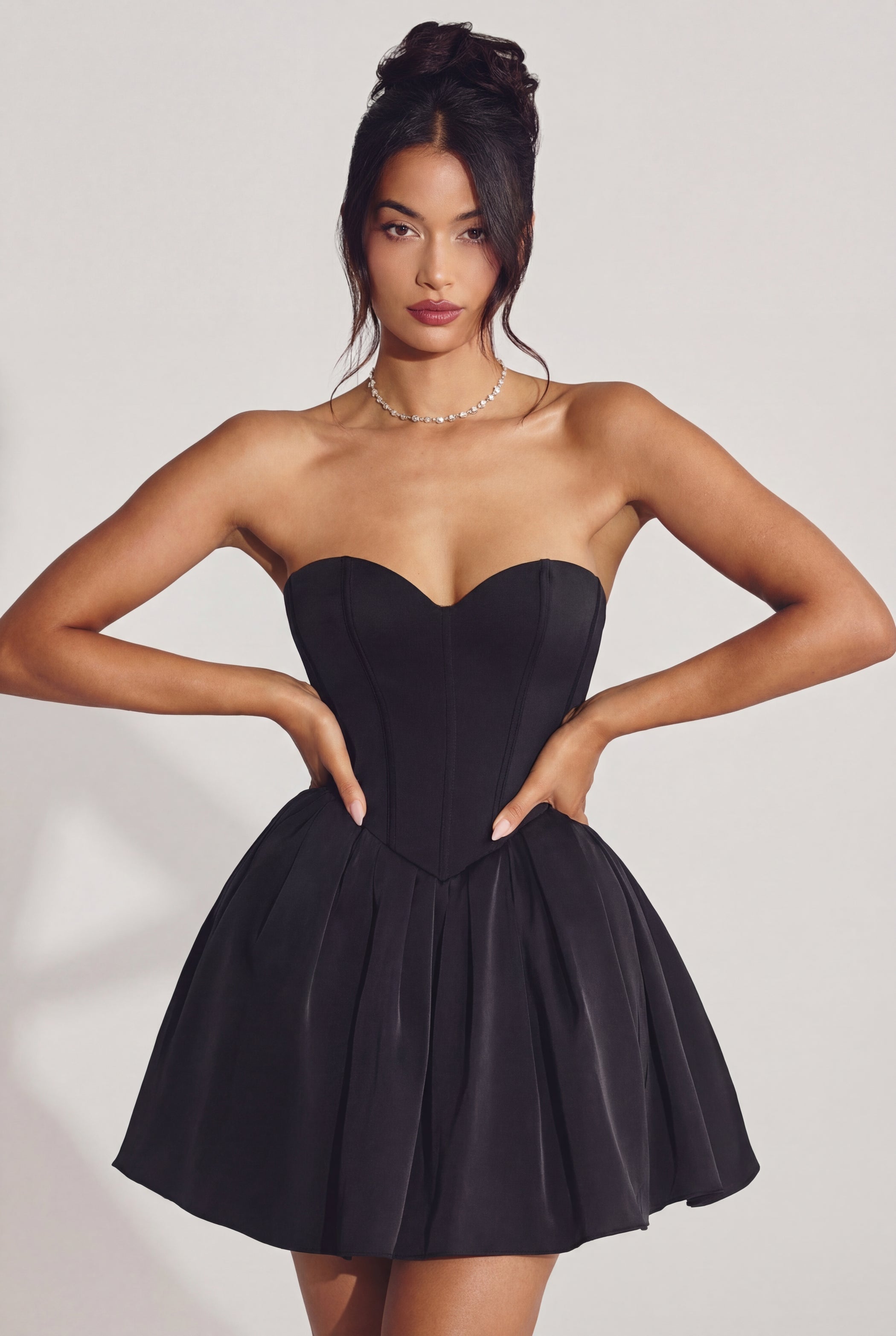 Corset Tulle Mini Dress in Jet Black - 6 / Long