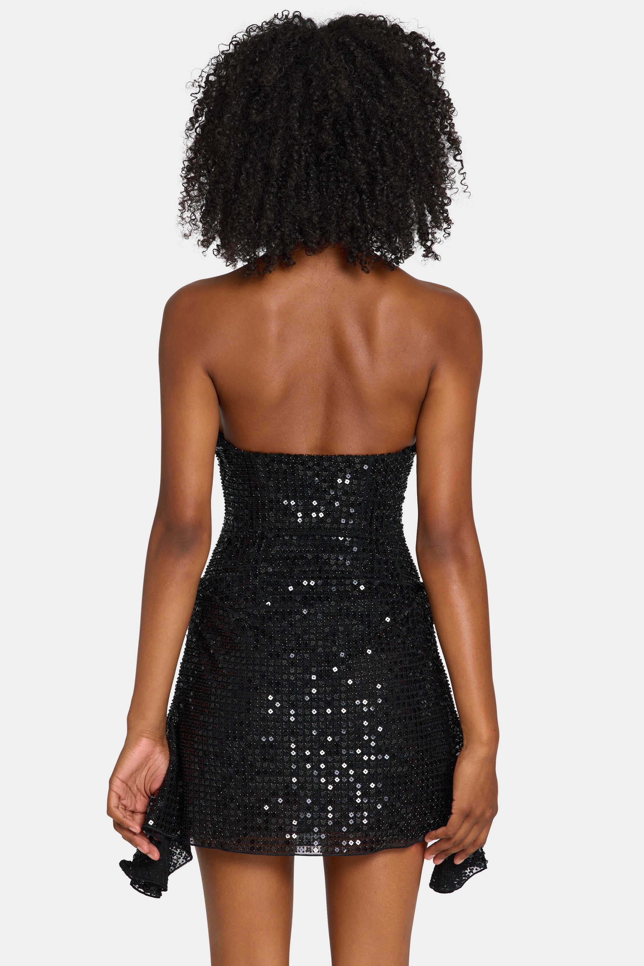 Embellished Draped Corset A-Line Mini Dress in Black
