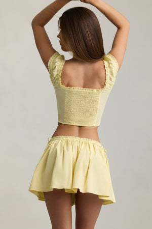 Ruched Cotton-Poplin Corset Top in Lemon Yellow