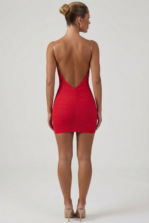 ruched Backless Bodycon mini dress in red - XS | Oh Polly ruched Backless Bodycon mini dress in red - XS | Oh Polly