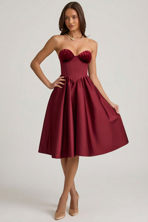 Strapless Corset Midi Dress in Wine Red - 8 / Regular | Oh Polly Strapless Corset Midi Dress in Wine Red - 8 / Regular | Oh Polly