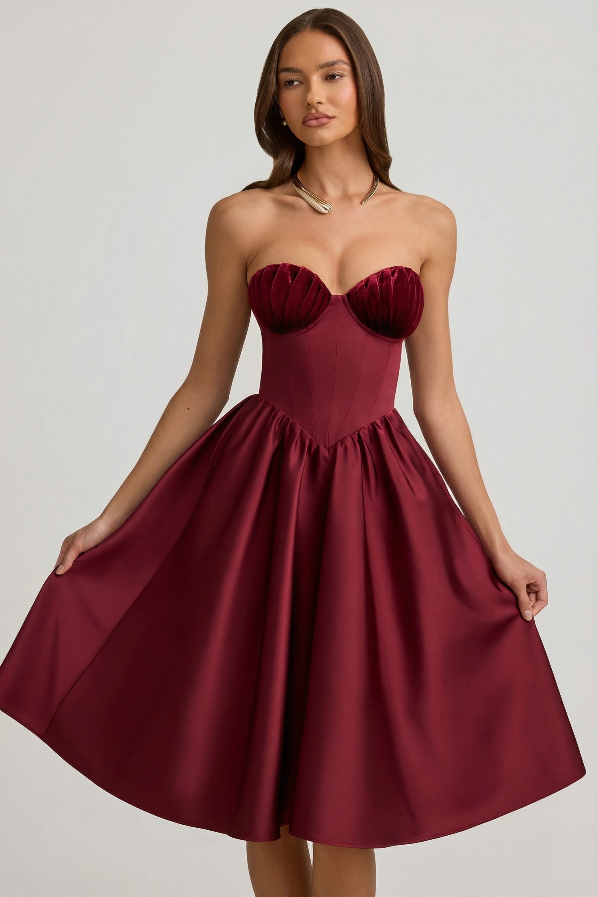 red strapless midi dress Half Moon Retrofete Hand Wash Cold Red Strapless Dresses | Peppermayo