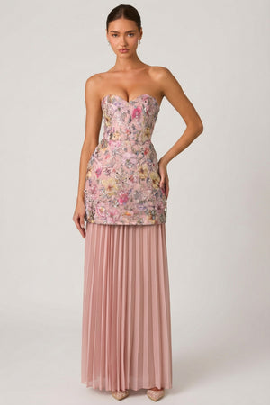 Galia Embellished Convertible Lace-Up Gown in Floral Pink | Oh Polly Galia Embellished Convertible Lace-Up Gown in Floral Pink | Oh Polly