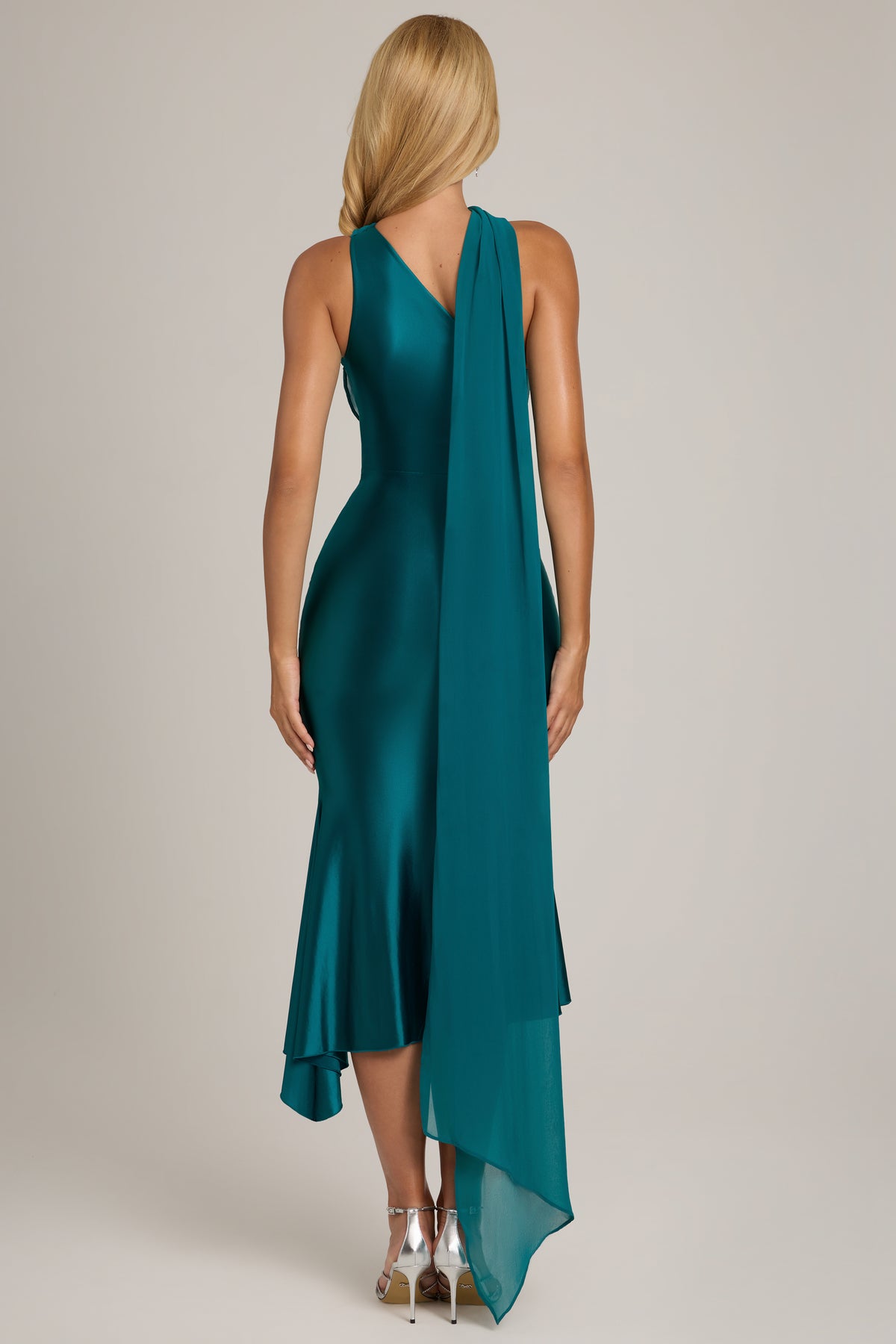 Scarf-Detail Midaxi Dress in Teal
