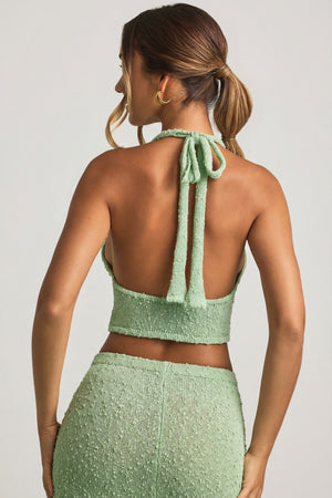 Bouclé Halterneck Crop Top in Mint