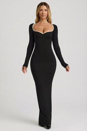 Modal Contrast-Trim Maxi Dress in Black