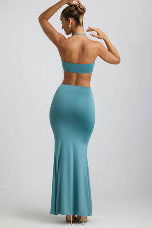 Slinky Jersey Hardware Detail Maxi Skirt in Sea Green