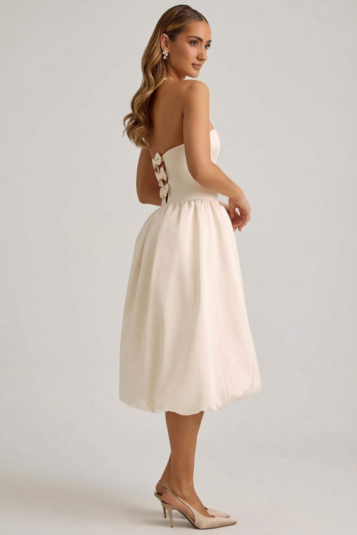 Convertible Bow-Detail Bubble Hem Midaxi Dress in Ivory - 9