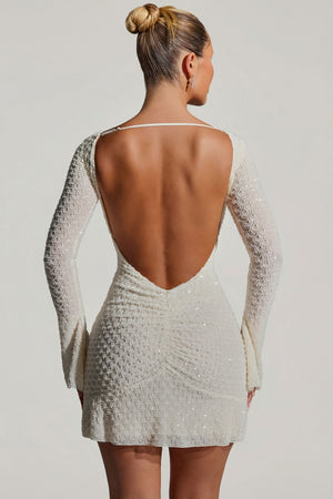 Embellished Open-Back A-Line Mini Dress in White - 6 | Oh Polly Embellished Open-Back A-Line Mini Dress in White - 6 | Oh Polly