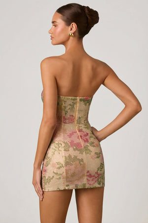 Embellished Sweetheart-Neck A-Line Mini Dress in Rose Hotfix