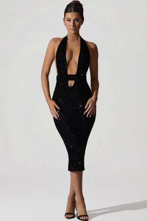 Harlyn Embellished Cut-Out Open-Back Midaxi Dress in Black | Oh Polly Harlyn Embellished Cut-Out Open-Back Midaxi Dress in Black | Oh Polly
