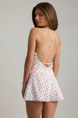 Ruched Backless Playsuit in Cherry Print