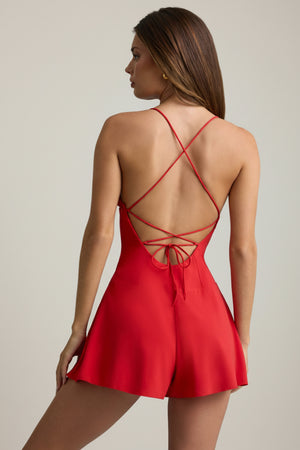 Ruched Backless Playsuit in Scarlet Red