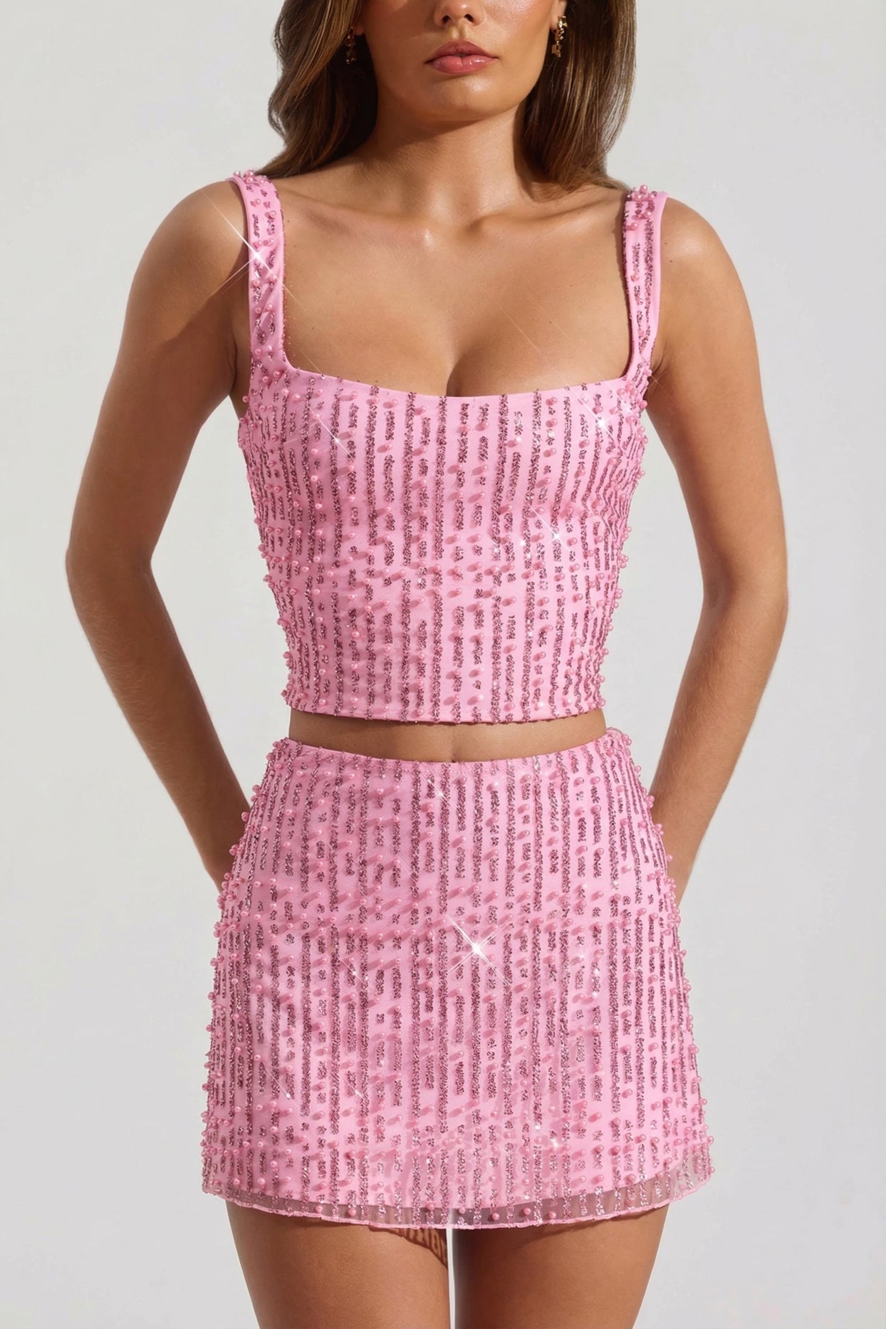 Embellished Low-Rise Mini Skirt in Pink - 5