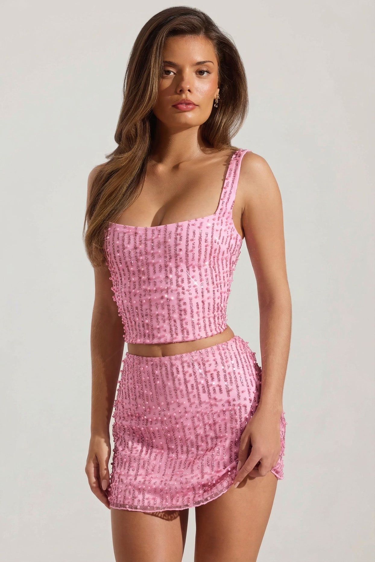 Embellished Low-Rise Mini Skirt in Pink - 7