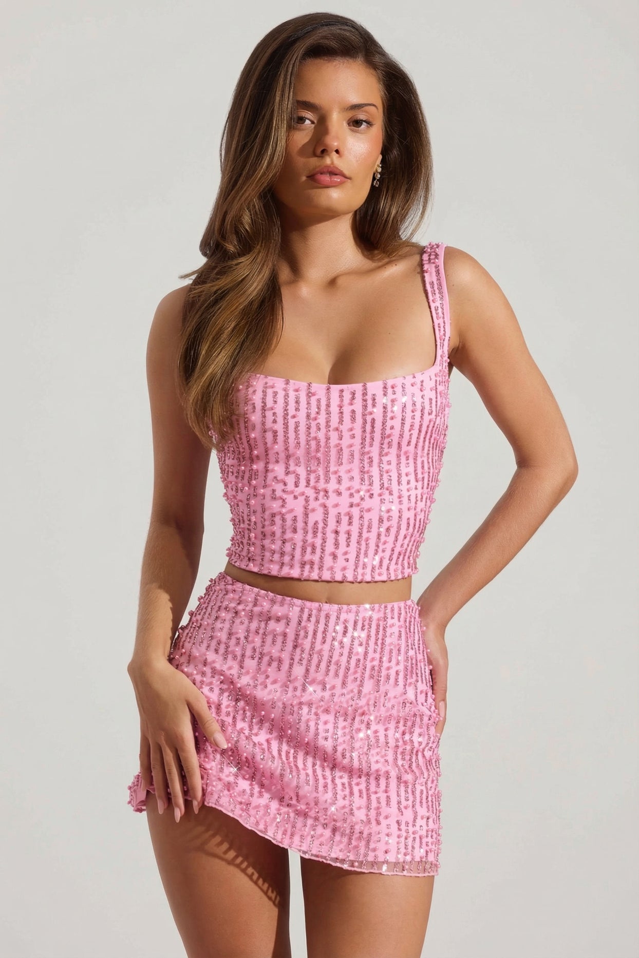 Embellished Low-Rise Mini Skirt in Pink - 8
