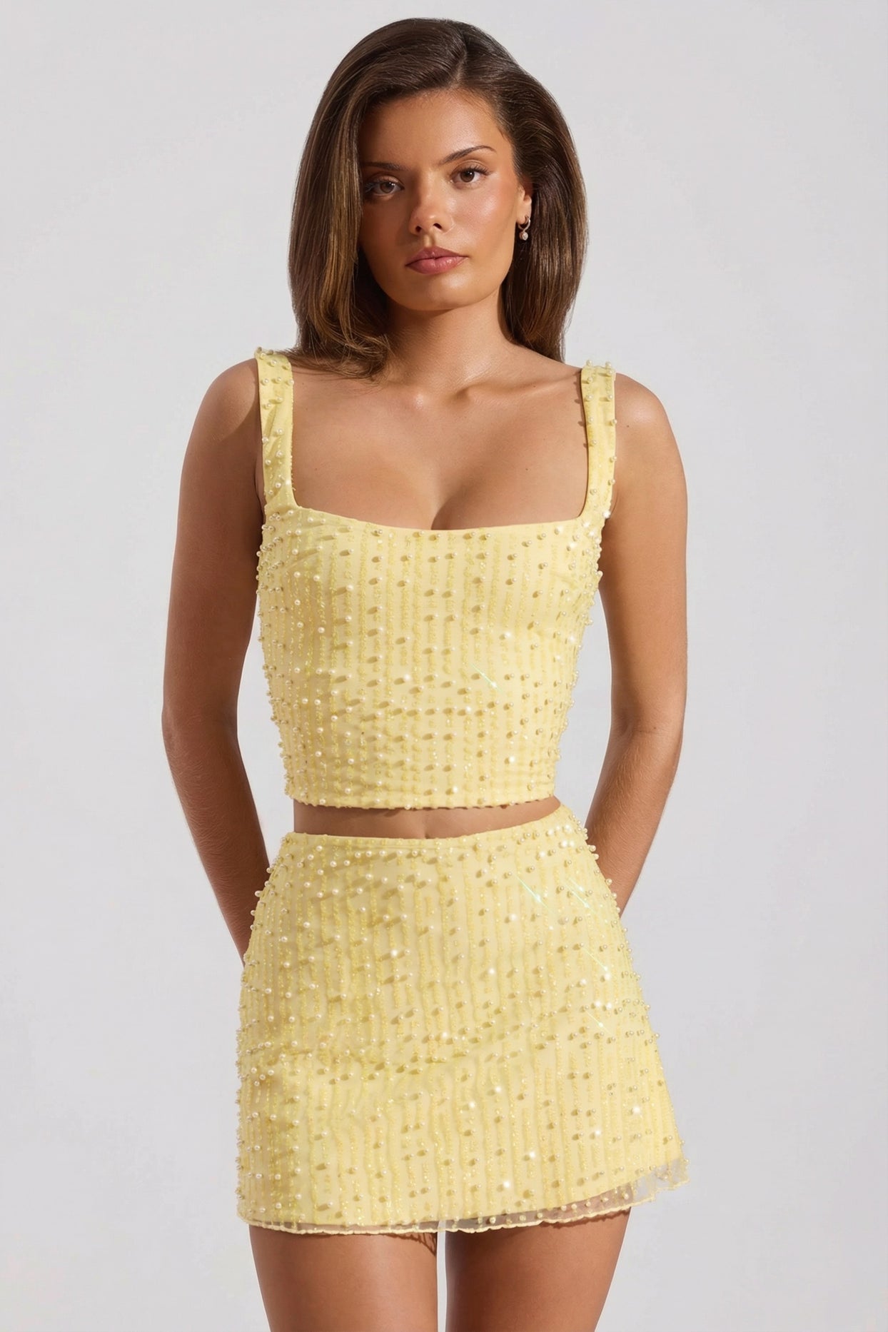 Embellished Low-Rise Mini Skirt in Yellow - 9