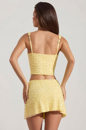 Embellished Low-Rise Mini Skirt in Yellow