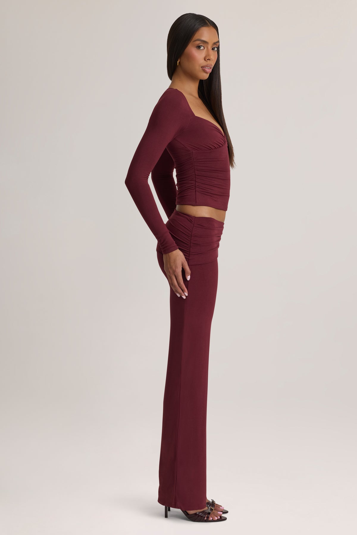 Modal Mid-Rise Trousers in Plum