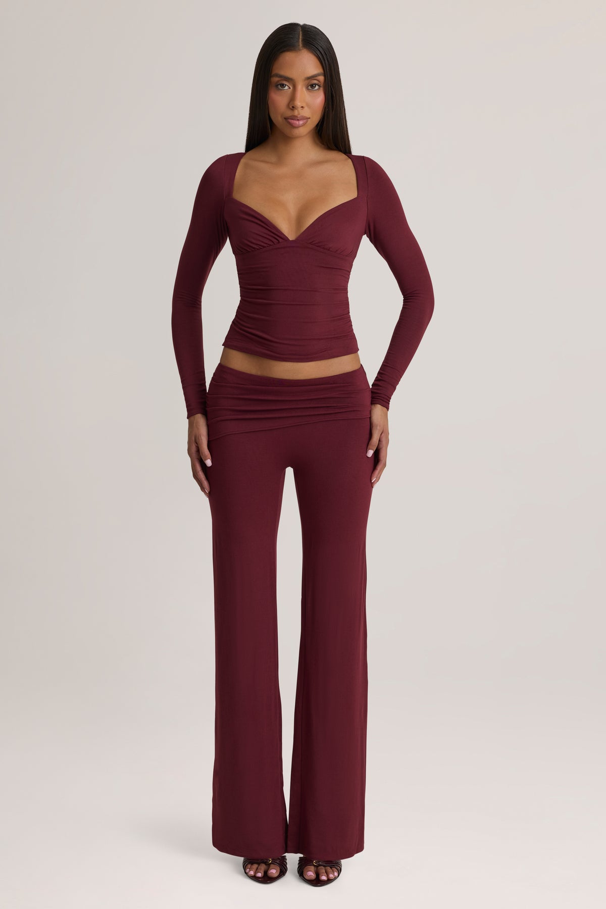 Modal Mid-Rise Trousers in Plum