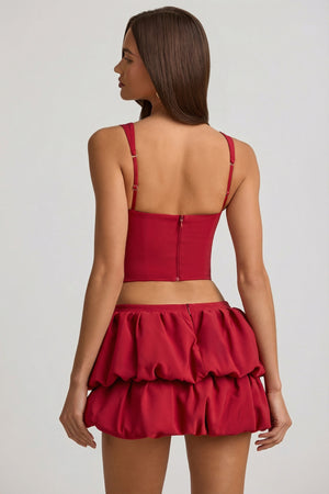 Layered Bubble Hem Mid-Rise Mini Skirt in True Red