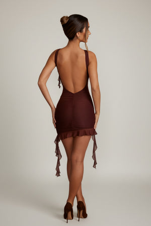 Backless Ruffle Detailing Mini Dress in Brown - 14 | Oh Polly Backless Ruffle Detailing Mini Dress in Brown - 14 | Oh Polly