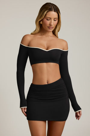 Modal Contrast-Trim Crop Top in Black