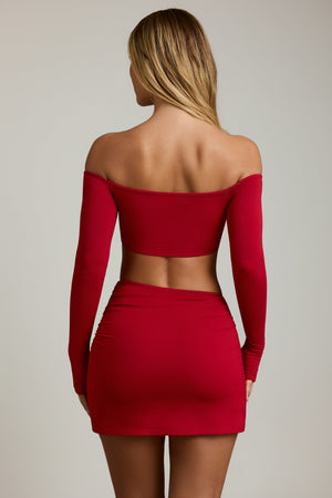 Modal Contrast-Trim Crop Top in Red