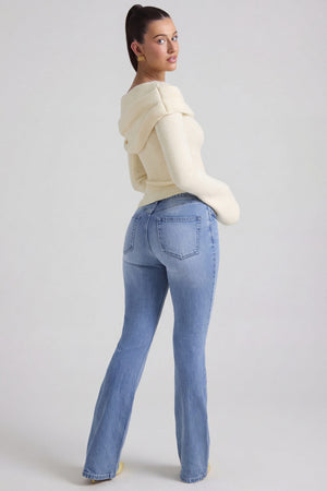 Oh Polly's Sarah wearing the Jacey Trousers in Vintage Wash Denim fabric perfect for weekend shopping trips