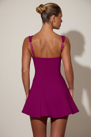 Bow-Detail A-Line Mini Dress in Plum