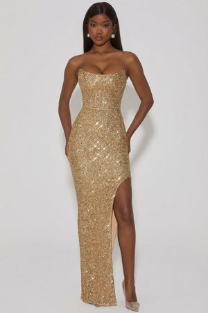 Jasella Embellished Corset Gown in Gold | Oh Polly 4 Jasella Embellished Corset Gown in Gold | Oh Polly 4