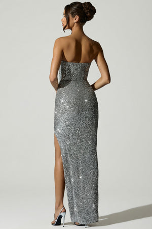 Embellished Corset Gown in Silver