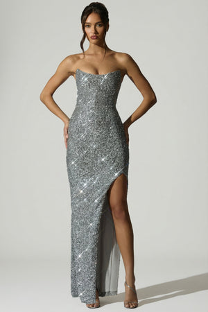 Embellished Corset Gown in Silver