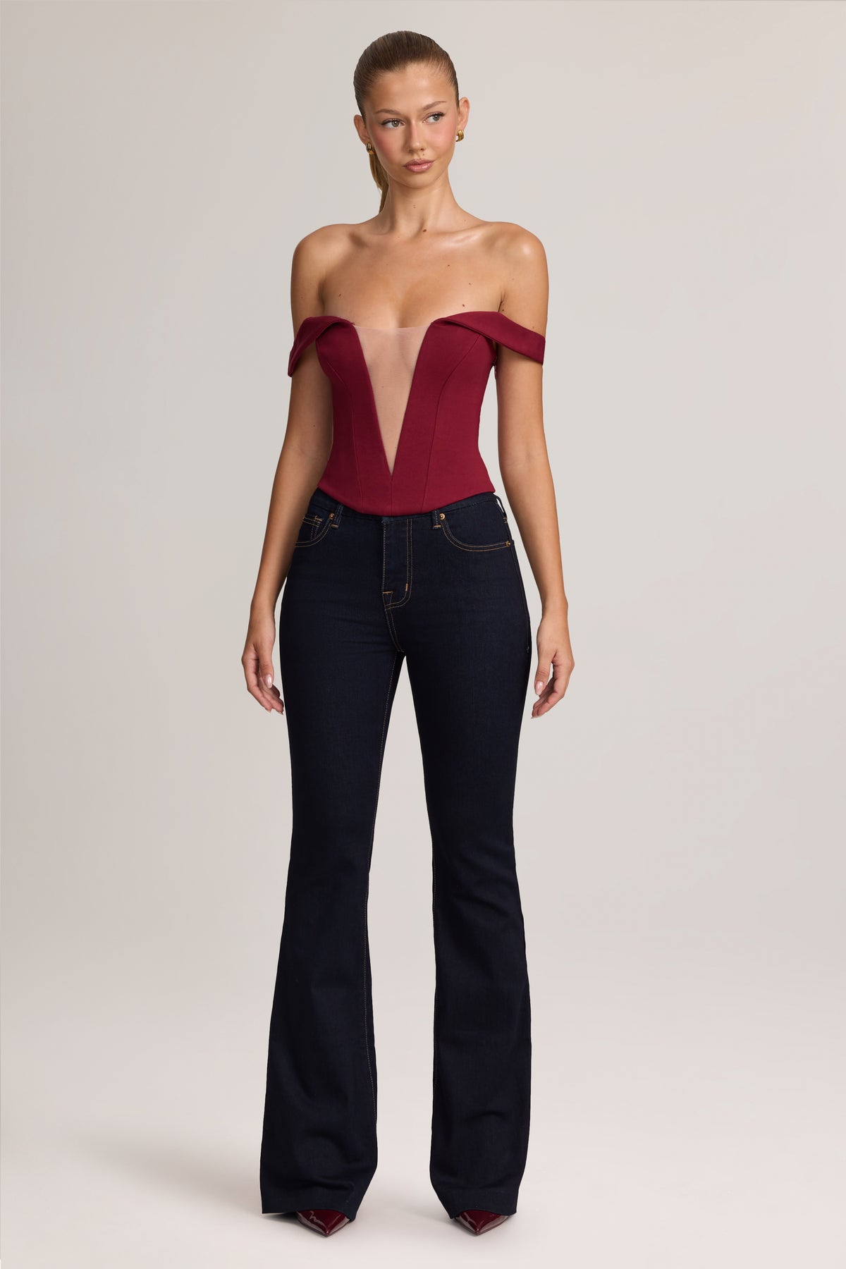 Ponte Bardot Corset Top in Wine