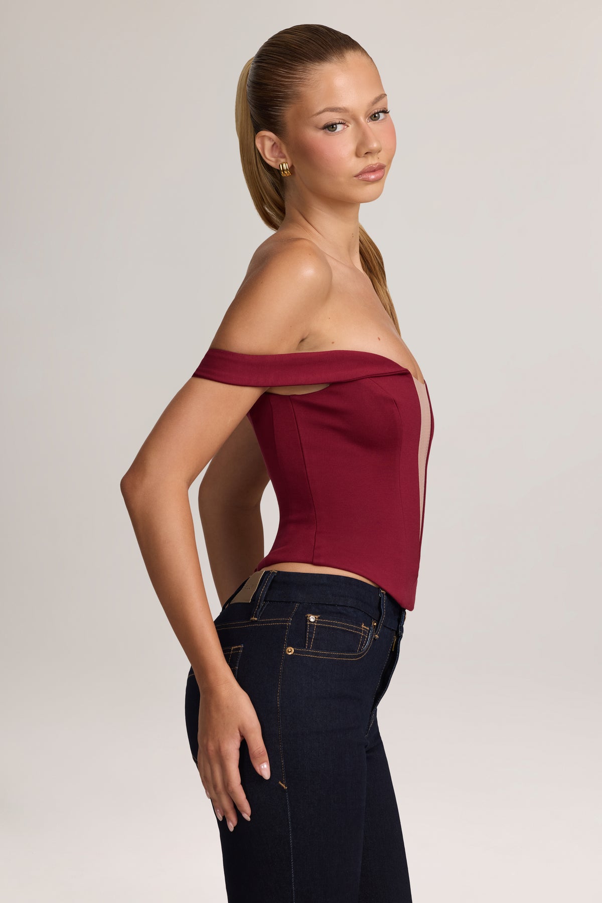 Ponte Bardot Corset Top in Wine