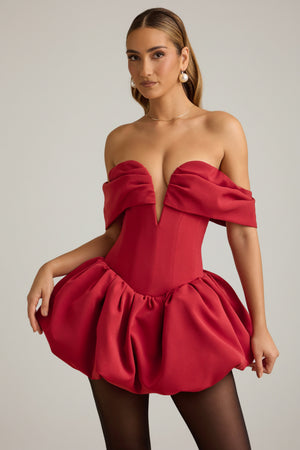 Off-Shoulder Layered Bubble Hem Corset Mini Dress in True Red - 4 | Oh Polly Off-Shoulder Layered Bubble Hem Corset Mini Dress in True Red - 4 | Oh Polly