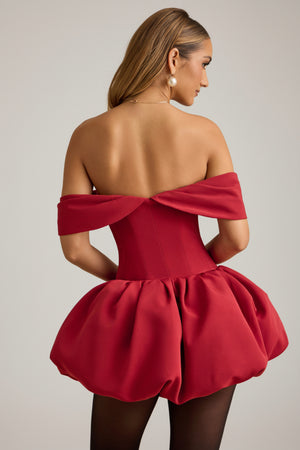 Off-Shoulder Layered Bubble Hem Corset Mini Dress in True Red - 4 | Oh Polly Off-Shoulder Layered Bubble Hem Corset Mini Dress in True Red - 4 | Oh Polly