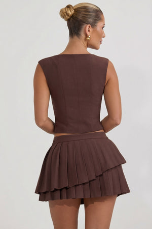 Open-Front Crop Top in Chocolate Brown