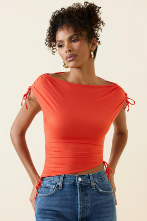Oh Polly's Duda wearing the Kaede Crop Top in Scarlet Jersey fabric perfect for date night style