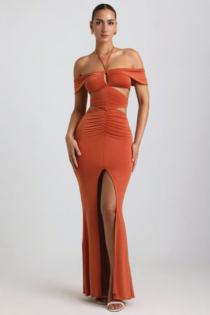 Slinky Jersey Cut-Out Halterneck Gown in Burnt Orange - 12 | Oh Polly Slinky Jersey Cut-Out Halterneck Gown in Burnt Orange - 12 | Oh Polly
